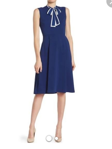 NEIMAN Marcus Tie Neck with Piping Detail Dress - Picture 1 of 12